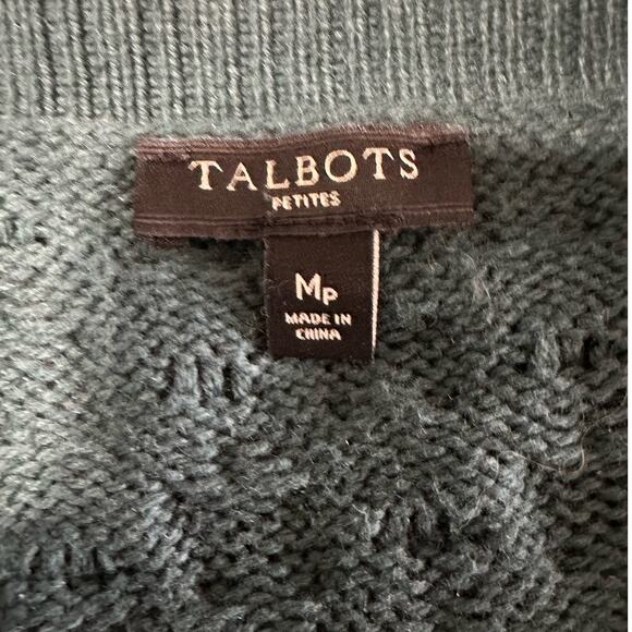Talbots Dark Green Open Front Cardigan Chunky Knit Cotton Cashmere Blend Size MP - Picture 4 of 7